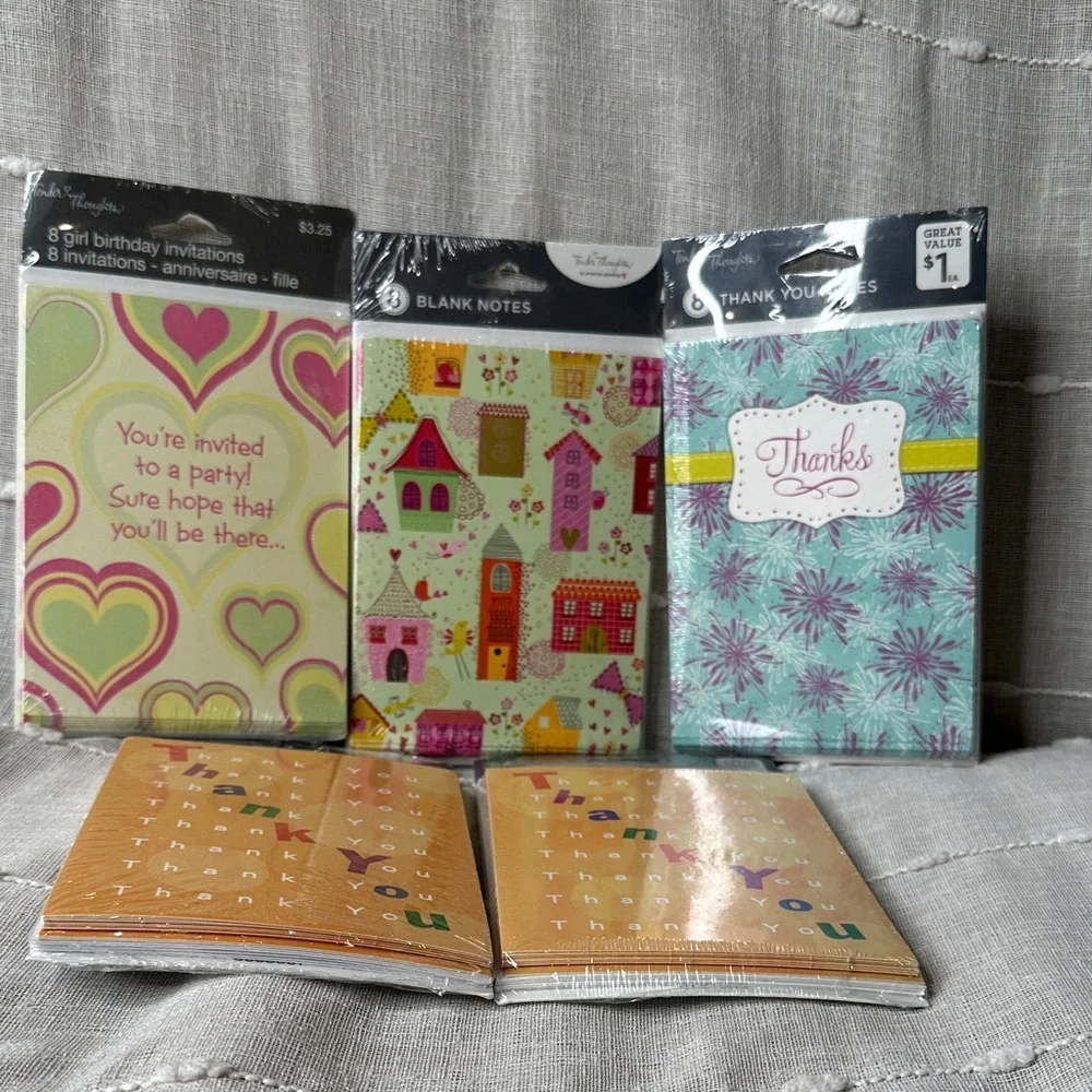 40 Thank You Cards & 8 Girl Bday Invites w/Envelopes Set of 48 cards NWT